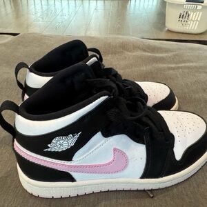 Jordan Kids' Black, White, and Pink Sneakers